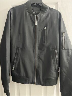 21men Black Bomber Jacket with Zip Details